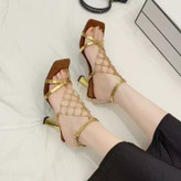 صندل زنانه پاشنه 10 سانت روی پا نگین رنگ طلایی 2895 نقره ای 2896